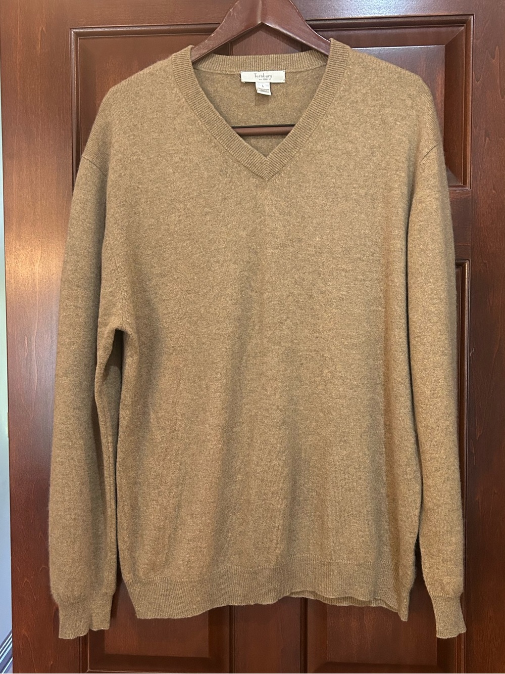 Turnbury 100% Cashmere V Neck Sweater Mens Large Brown Luxury Soft Knit